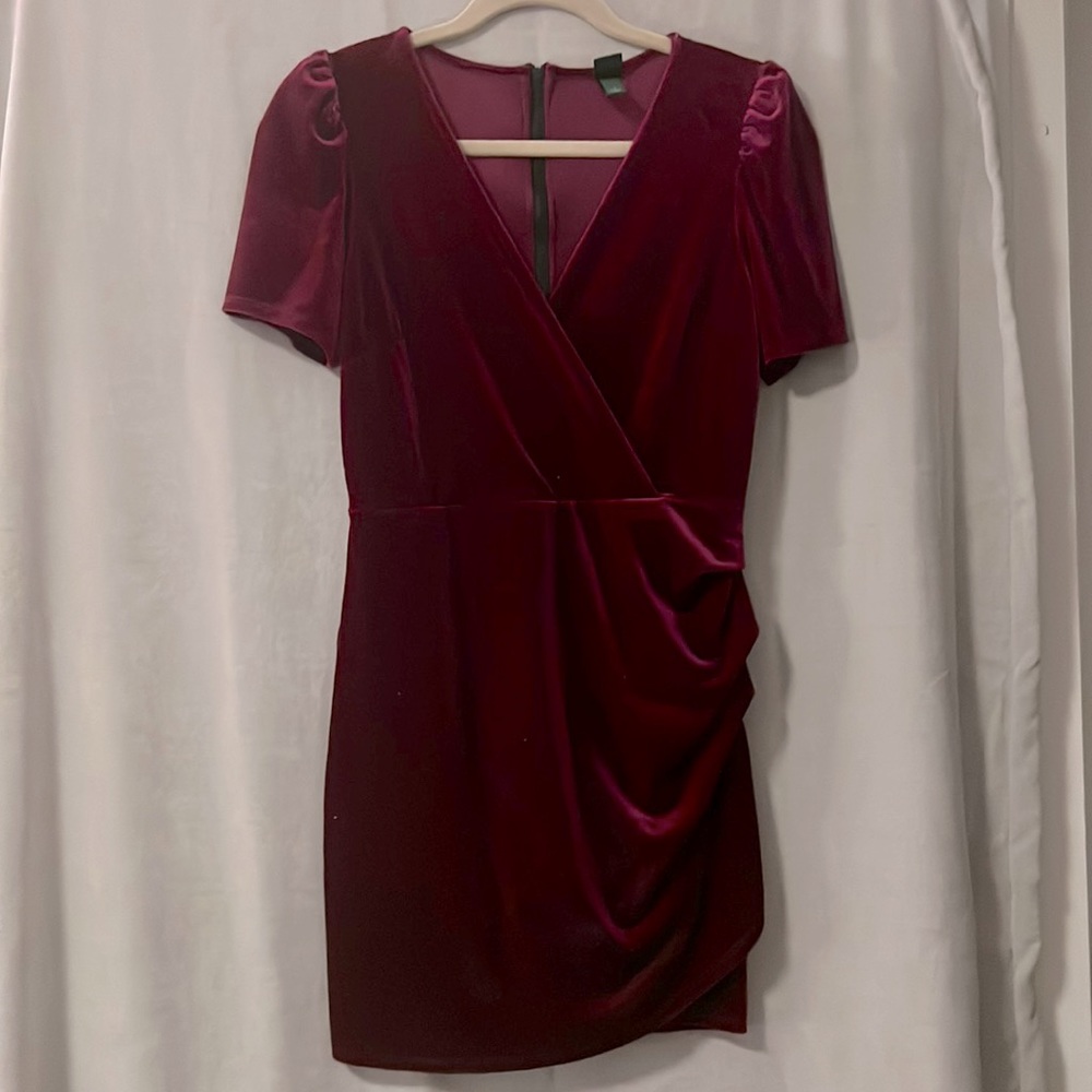 Gorgeous Maroon V-neck Velvet Minidress - Size Small